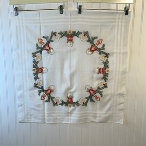 Vintage Holiday Table Covering 29” x 29” Granny Embroidery Cotton Christmas Deco