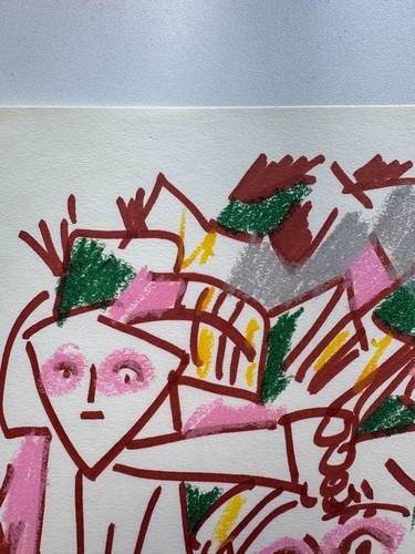 Vintage Abstract Outsider Art Colorful Figure Study Paper Postmodern 12 x 9 - Picture 3 of 10