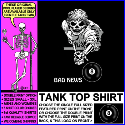 Bad News Pissed Off Mad Cue Ball 8 Ball Skeleton Billiards Pool Player Tank Top