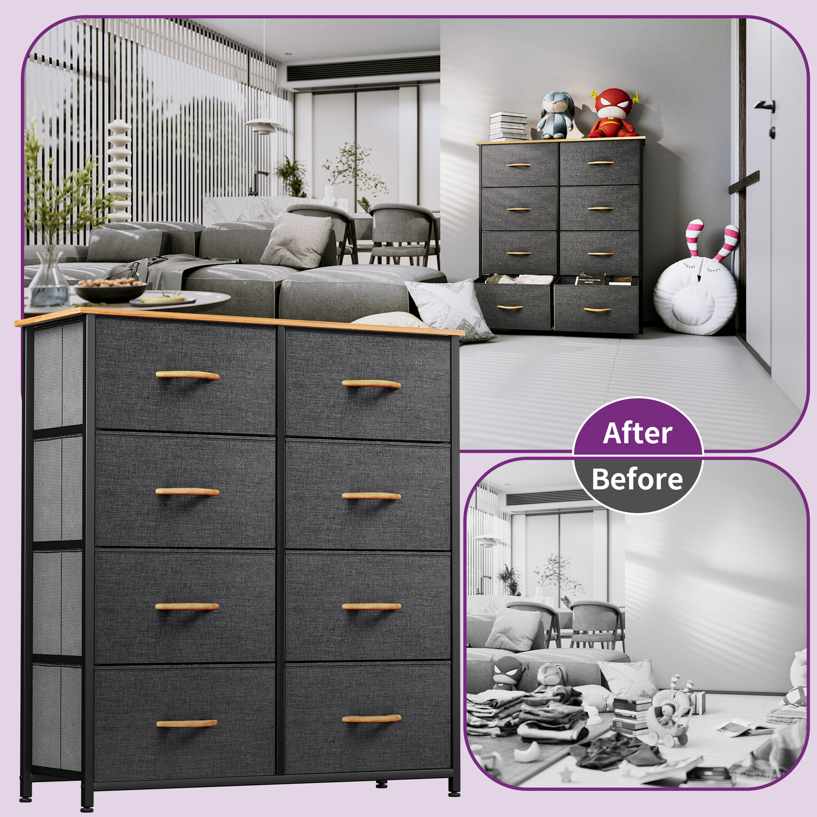 8-Drawer Storage Dresser Shelf Organizer for Bedroom Living Room