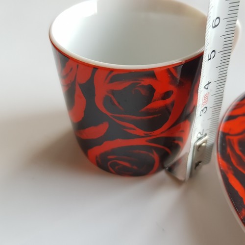 Konitz demitasse coffee cup saucer ruby red rose flowers porcelain art Germany - Picture 10 of 16
