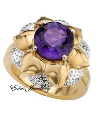 US$2360 Gorgeous FPJ Ring Genuine 3.65ctw AMETHYST Two-Tone 14K Gold 80% OFF