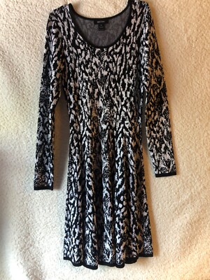 Karen Kane Womens Dress M Fit n Flare Black white Patterned Long sleeve |  eBay