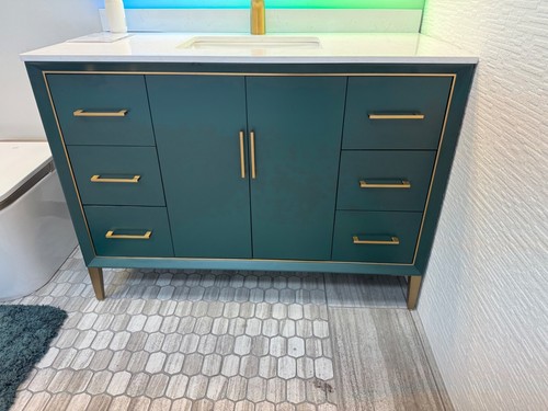 48" Bathroom Vanity Single Cabinet White Freestanding Drawers Plywood No Sink - Picture 2 of 5