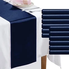 12 Pack Navy Blue Table Runners 12 x 108 Inch Rectangular Smooth Satin Silk T...