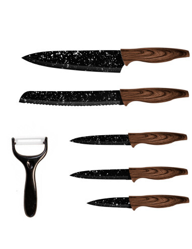 Set de 5 couteaux de cuisine en pierre gris anthracite avec éplucheur céramique