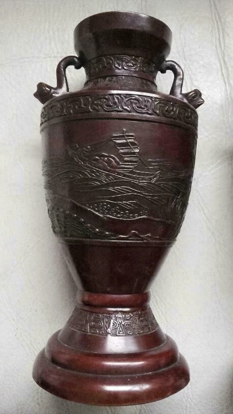 MAGNIFIQUE RARE Ancienne Paire de vases en bronze de chine signés - Photo 2/4