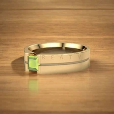 Peridot Square Cut With 925 Sterling Silver Gold Plated Ring For Men's #A181 *