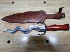 CUSTOM HANDMADE D2 TOOL STEEL HUNTING KRIS DAGGER KNIFE WITH RED WOOD HANDLE