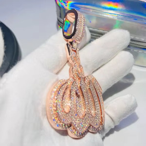 Authentic 3.50Ct Round Cut Moissanite Islam Allah Pendant 14K Rose Gold Plated Free Chain