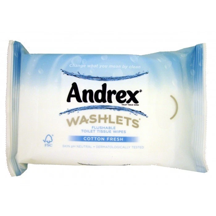 Andrex Washlets Flushable Toilet Tissue Paper Cotton Fresh Wipes 8 packs New
