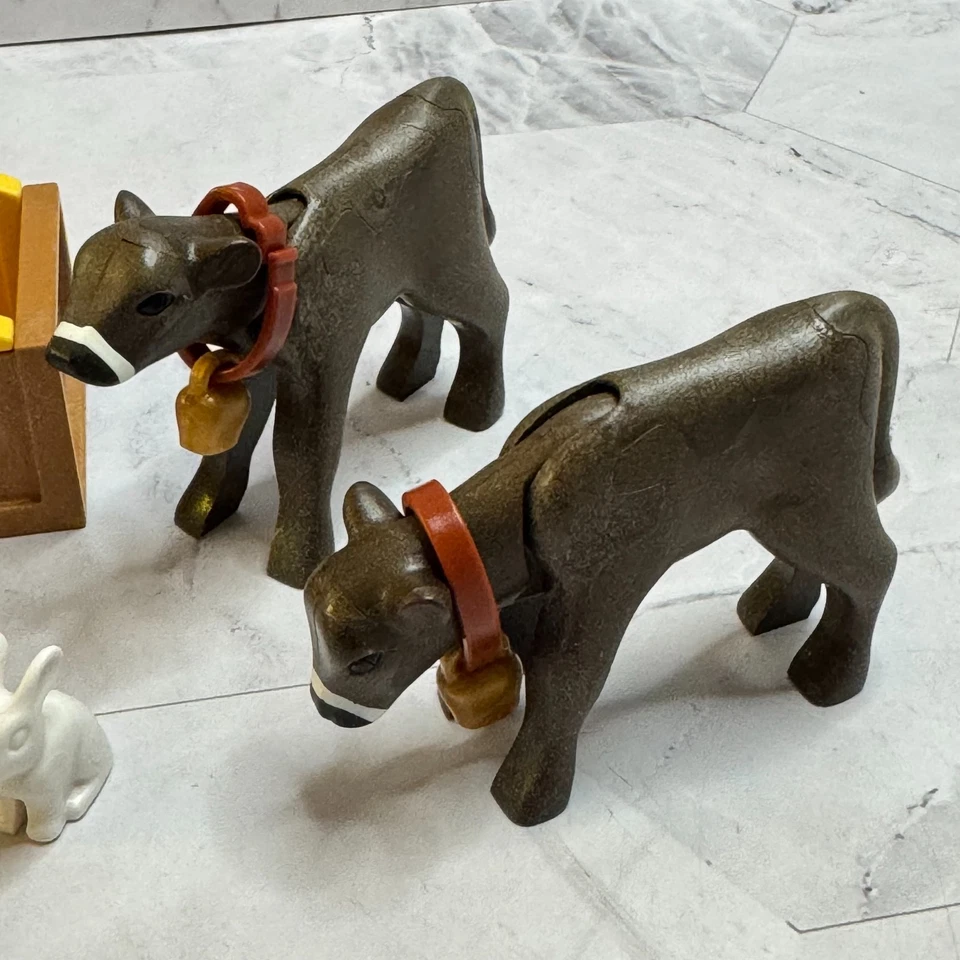 9+ Piece Playmobil Farm Animal Lot Calves with Bells Rabbits Plants Trough (?) - Image 3 of 4