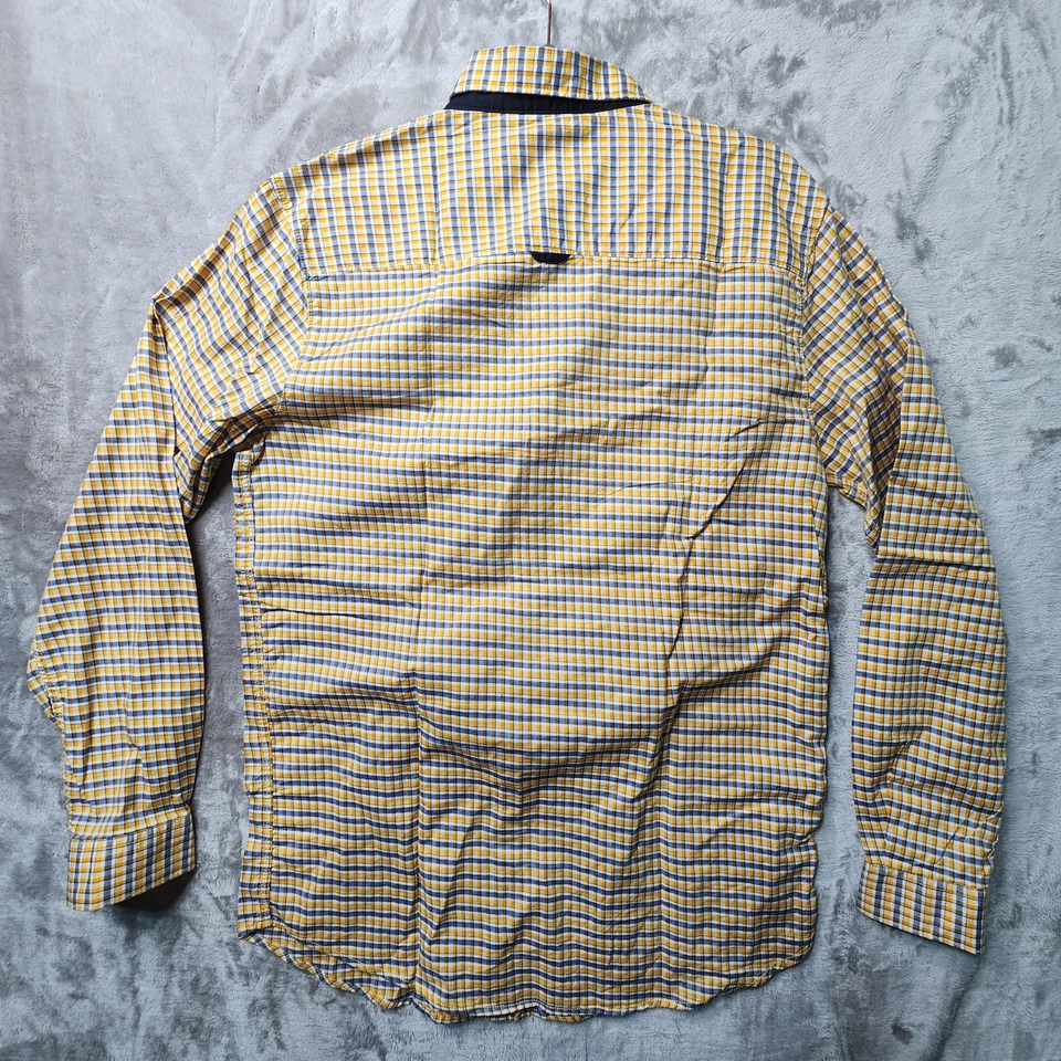 Stile Benetton XL желтый и синий микро клетку хлопок рубашка на пуговицах Италии - Изображение 3 из 4