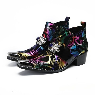 Men's Leather Metal Pointed Toe High Top Ankle Boots Chukka Dress Shoes Formal