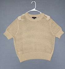 ANN TAYLOR Open Crochet Pull-Over Sweater Women's SMALL Beige Short Sleeve