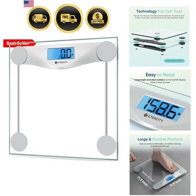 Digital Bathroom Scale Large Blue LCD Backlight Tempered Glass 400lb