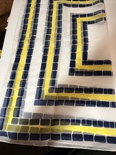Vntg Sheer Chiffon Scarf Head Neck Square Dot Dash Blue/Yellow Nylon Japan 27x34