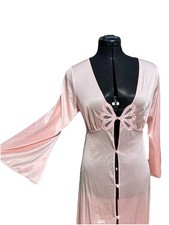 Vtg Pink Nylon Nightgown Robe Set Butterfly Lace Small Lorraine USA