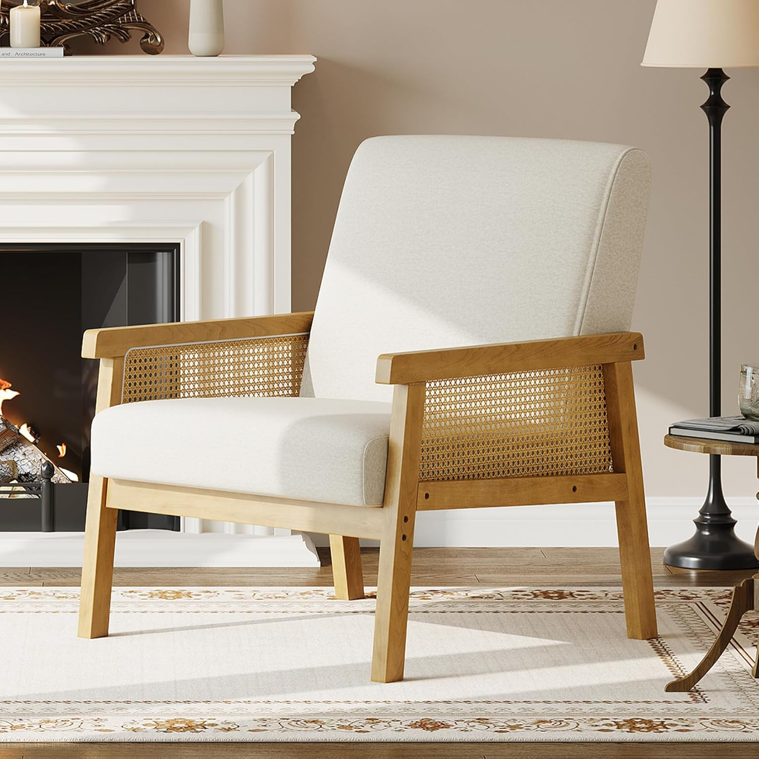 , Linen Armchair, Upholstered Reading Chair With Wooden Frame