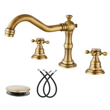 3 Hole Widespread Bathroom Sink Faucet Double Cross Handle Mixer Antique Brass