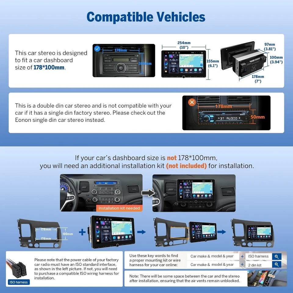 Eonon UX7 PLUS Android 14 Double Din 10.1 IPS CarPlay Android Auto 3GB 32GB DSP - Image 4 of 4