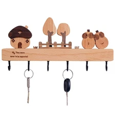 Cute Key Holder with Shelf for Wall Organizer Mount 6 Hooks Rustic Wood Hanger
