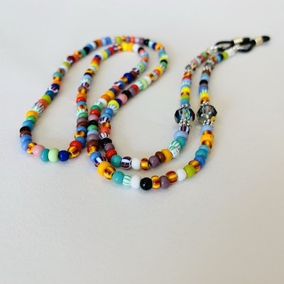 COLORFUL MULTICOLOR GLASS SEED BEADS BEADED EYEGLASS HOLDER NECKLACE CHAIN