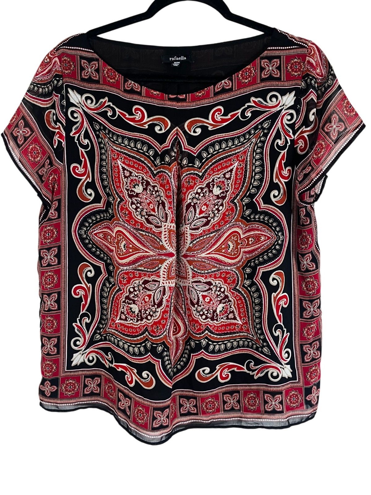 Colorful Floral Sheer Top M Boho Indie Folk Peasant Festival Western Artsy Chic