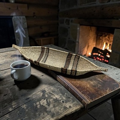 Vintage Canoe/Boat Shaped Woven Bread Basket Rustic Coloring
