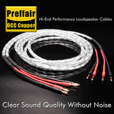 Preffair HIFI OCC Silver Plated Speaker Cable Gold 2Banana to 2Banana Plug