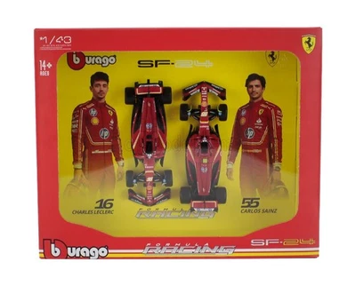 ENSEMBLE BURAGO 1/43 FERRARI F1 2X SF24 LECLERC SAINZ MODÈLE STATIQUE DIECAST - Photo 1/2
