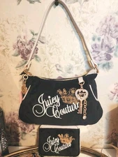 Juicy Couture Key To Juicy Convertible Wristlet/Bag & Matching Wallet Liquorice