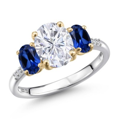 3.36 Cttw White Moissanite Created Sapphire and Lab Grown Diamond Engagement