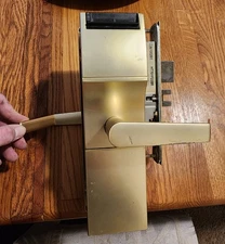 Working Gold Tesa Onity HT24 Hotel Door Lock magstripe Reader. Dead Bolt Mortise