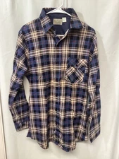 Sears Blue Plaid Medium 15-15.5 Long Sleeve Cotton Blend Flannel Button Up B6