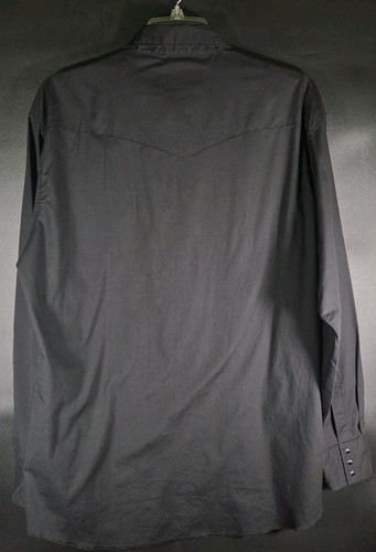VTG Wrangler Dress Shirt Mens XLT Black Pearl Snap Long Sleeve Western Trucker - Picture 5 of 6