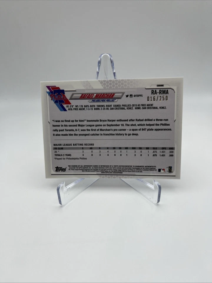 2021 Topps Chrome Rookie Purple Refractor /250 Rafael Marchan #RA-RMA Auto RC - Image 2 of 2