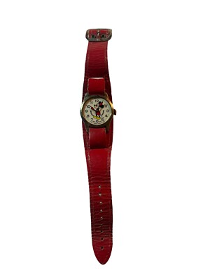 Disney old time Mickey Mouse watch Roman numerals hands red leather Amazon.com: Disney Mickey Mouse Kids Analog Watch with Time  main image 3