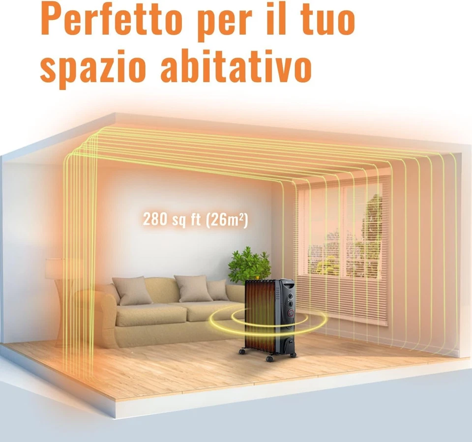 PureMate Radiatore a Olio 2500W 11 Elementi 3 Impostazioni di Calore - Immagine 4 di 4