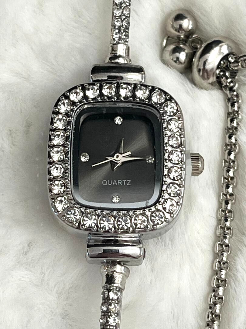Dainty Bracelet Wrist Watch for Women Ladies Silver Tone Cubic