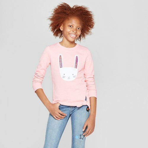 Mädchen Pouf von rosa - Wendepailletten - Hase Kaninchen Pullover - Mädchen XS 4/5 - Bild 1 von 7