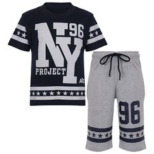 Kids Girls Boys T Shirt Shorts 100 Cotton NY New York Top Short Set Age 5-13 Yr