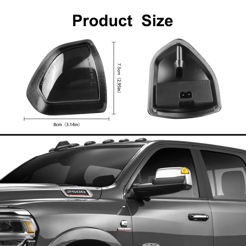 Turn Signal Light LED Side Mirror Lamp for 2010-18 Dodge Ram 1500 2500 3500 4500 - Image 3 of 4