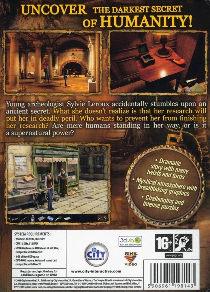 Chronicles of Mystery: The Scorpio Ritual PC Game DVD Rom 2008 Brand New - Image 2 of 2