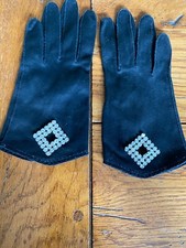 Vintage Ladies Black Gloves Evening Opera Gothic Diamond Rhinestones Van Raalte