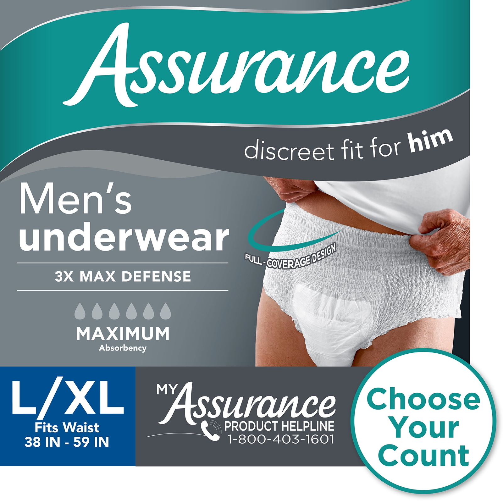 (36Ct) Assurance Men's Incontinence Underwear, L/XL, Maximum Absorbency