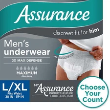 (36Ct) Assurance Men's Incontinence Underwear, L/XL, Maximum Absorbency
