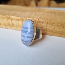 Unique Blue Lace Agate Gemstone Ring 925 Sterling Silver Statement Handmade Ring