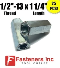 (Qty 25) 1/2"-13 x W5/8" x L 1 1/4" Coarse Grade A Hex Rod Coupling Nut Zinc