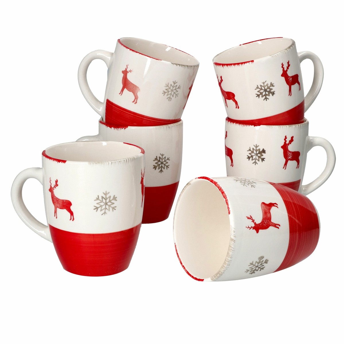 2 Weihnachts-Kaffeetassen 300 Ml – Porzellan Mit Nikolaus & Wichtel-Motiv, Rot-weiß, Dekoratives Set